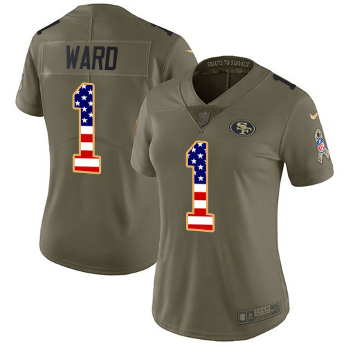 49ers #1 Jimmie Ward Olive/USA Flag Women's Stitched Limited 2017 Salute To Service Jersey