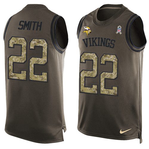Vikings #22 Harrison Smith Green Men's Stitched Limited Salute To Service Tank Top Jersey