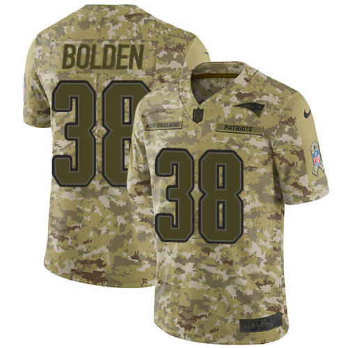 New England Patriots #38 Brandon Bolden Camo Youth Stitched Limited 2018 Salute to Service Jersey Youth
