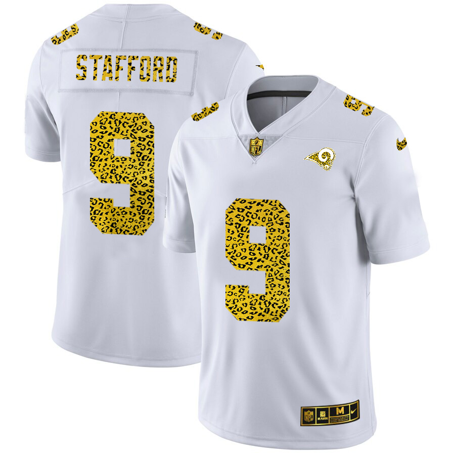 Los Angeles Rams #9 Matthew Stafford Men's Flocked Leopard Print Vapor Limited Jersey White