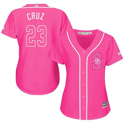 Seattle Mariners #23 Nelson Cruz Pink Fashion Women's Stitched Jersey Womens
