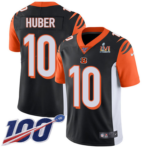 Cincinnati Bengals #10 Kevin Huber Black Team Color Super Bowl LVI Patch Men's Stitched 100th Season Vapor Limited Jersey Men's