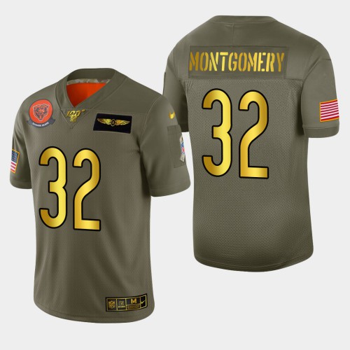 Chicago Chicago Bears #32 David Montgomery Men's Olive Gold 2019 Salute to Service Limited 100 Jersey Men's