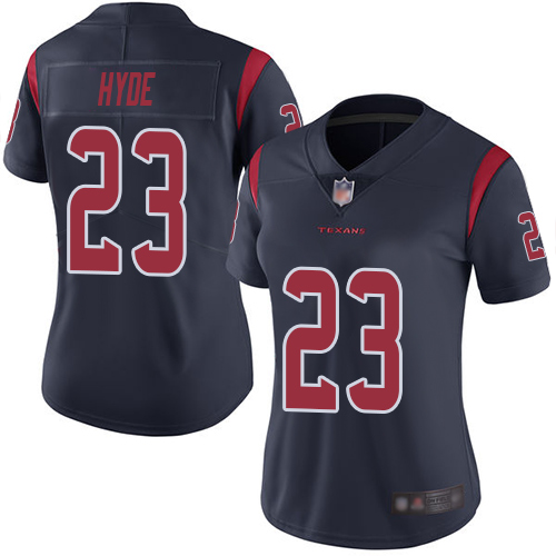 Houston Texans #23 Carlos Hyde Navy Blue Women's Stitched Limited Rush Jersey Womens