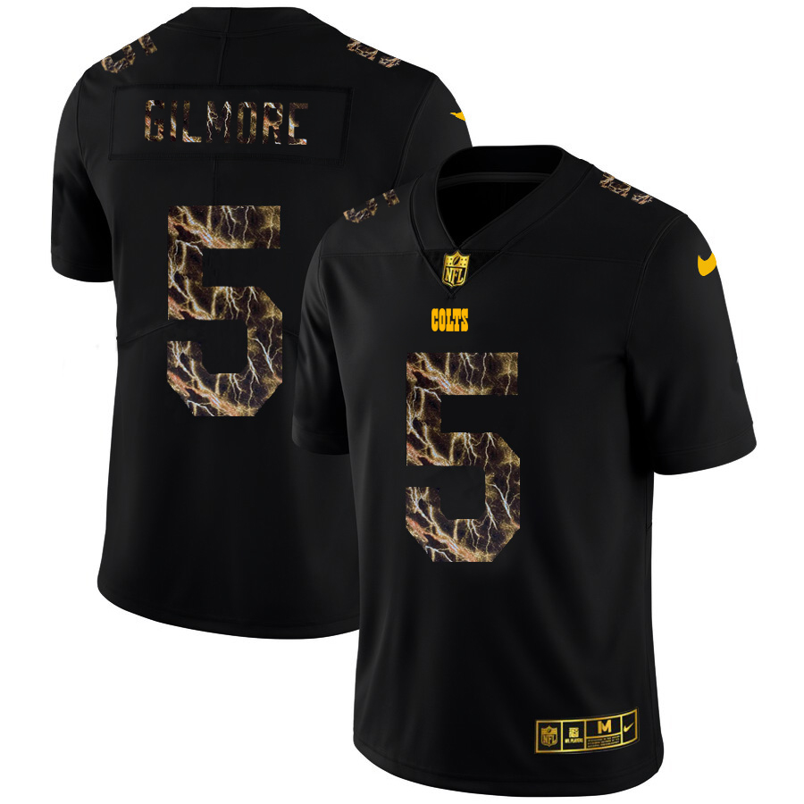 Indianapolis Colts #5 Stephon Gilmore Men's Black Flocked Lightning Vapor Limited Jersey
