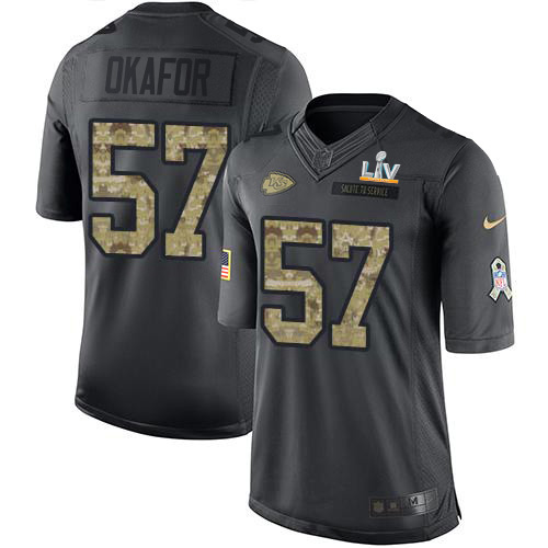 Kansas City Chiefs #57 Alex Okafor Black Youth Super Bowl LV Bound Stitched Limited 2016 Salute to Service Jersey Youth