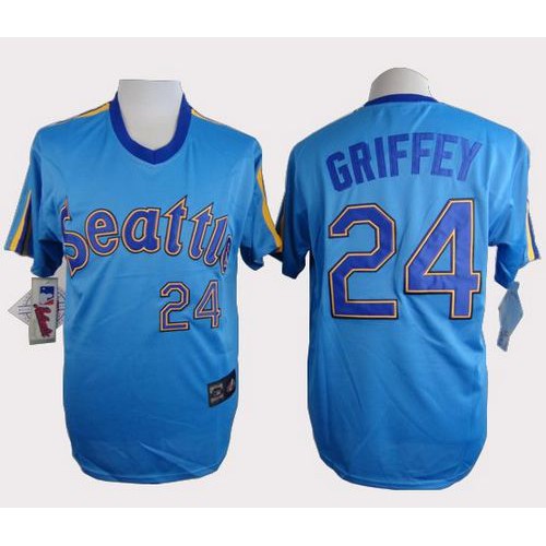 Seattle Mariners #24 Ken Griffey Light Blue Cooperstown Throwback Stitched Jersey Men's