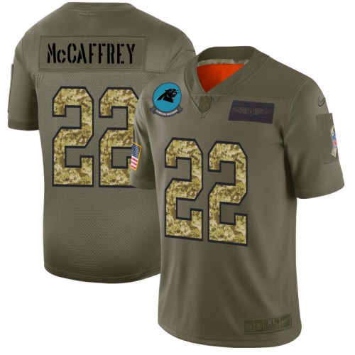 Carolina Carolina Panthers #22 Christian McCaffrey Men's 2019 Olive Camo Salute To Service Limited Jersey Men's