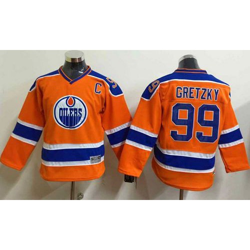 Edmonton Oilers #99 Wayne Gretzky Orange CCM Throwback Stitched Youth Jersey Youth