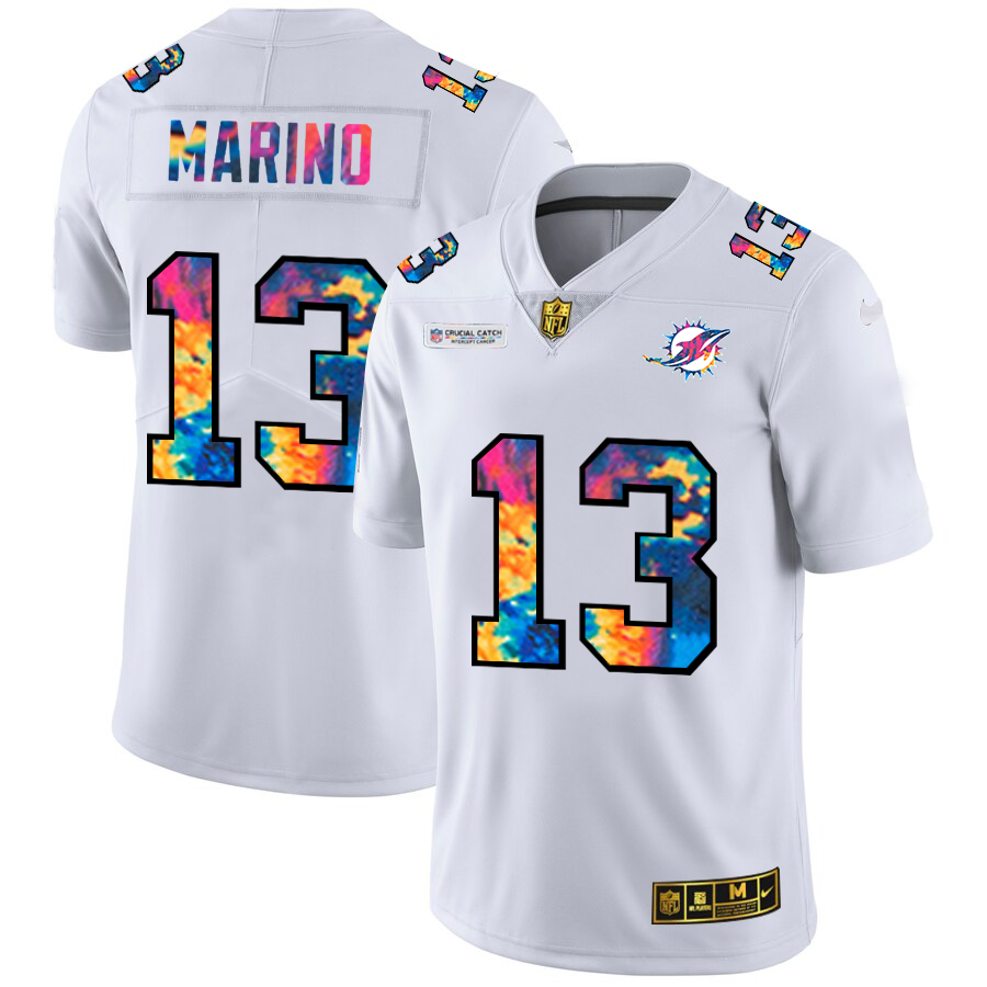 Miami Dolphins #13 Dan Marino Men's White Multi-Color 2020 Crucial Catch Limited Jersey