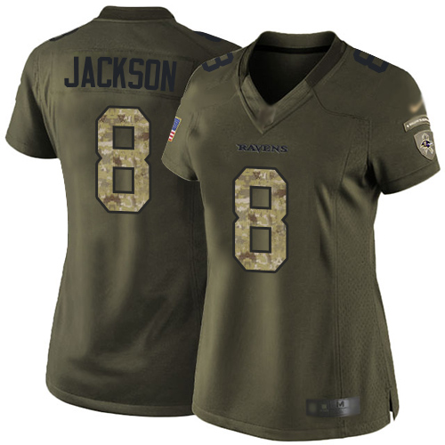 Ravens #8 Lamar Jackson Green Women's Stitched Limited 2015 Salute To Service Jersey