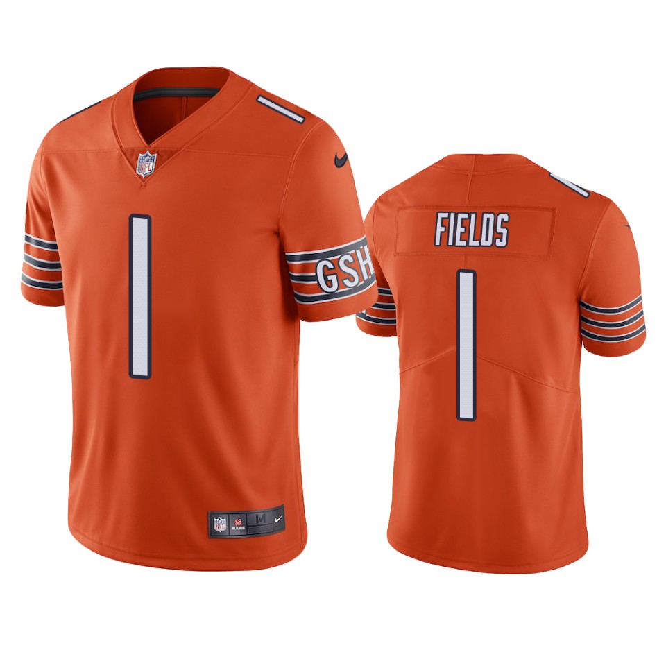 Bears #1 Justin Fields Orange Youth Stitched Limited Rush Jersey