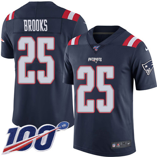 New England Patriots #25 Terrence Brooks Navy Blue Men's Stitched Limited Rush 100th Season Jersey Men's