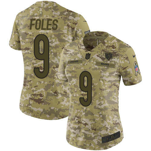 Chicago Bears #9 Nick Foles Camo Women's Stitched Limited 2018 Salute To Service Jersey Womens