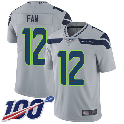 Seahawks #12 Fan Grey Alternate Men's Stitched 100th Season Vapor Limited Jersey