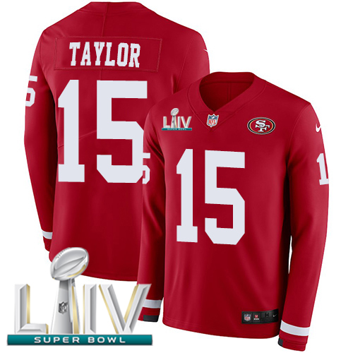 San Francisco 49ers #15 Trent Taylor Red Super Bowl LIV 2020 Team Color Youth Stitched Limited Therma Long Sleeve Jersey Youth
