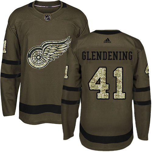 Adidas Detroit Red Wings #41 Luke Glendening Green Salute to Service Stitched Jersey Men's