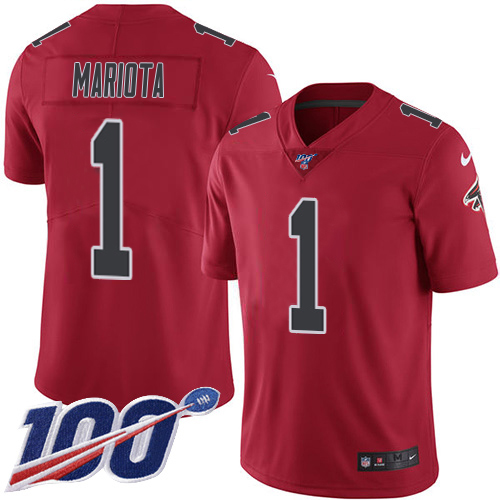 Falcons #1 Marcus Mariota Red Men's Stitched Limited Rush 100th Season Jersey