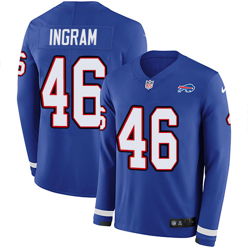 Bills #46 Ja'Marcus Ingram Royal Blue Team Color Youth Stitched Limited Therma Long Sleeve Jersey