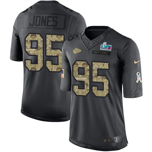 Chiefs #95 Chris Jones Black Super Bowl LVII Patch Youth Stitched Limited 2016 Salute To Service Jersey