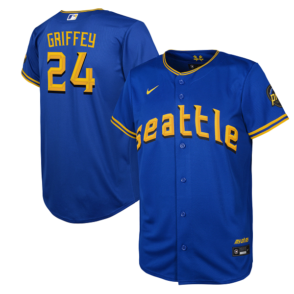 Youth Seattle Mariners #24 Ken Griffey Jr. Royal 2023 City Connect Cool Base Player Jersey