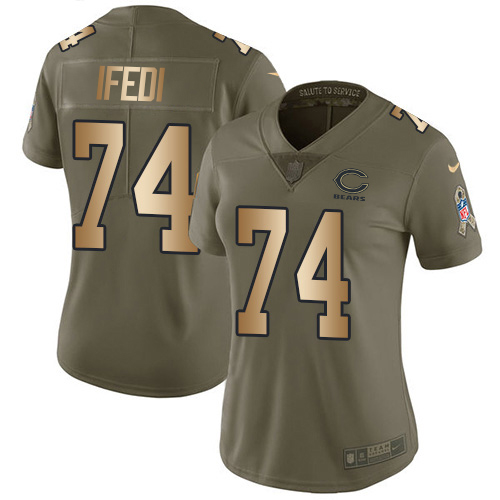 Chicago Bears #74 Germain Ifedi Olive/Gold Women's Stitched Limited 2017 Salute To Service Jersey Womens