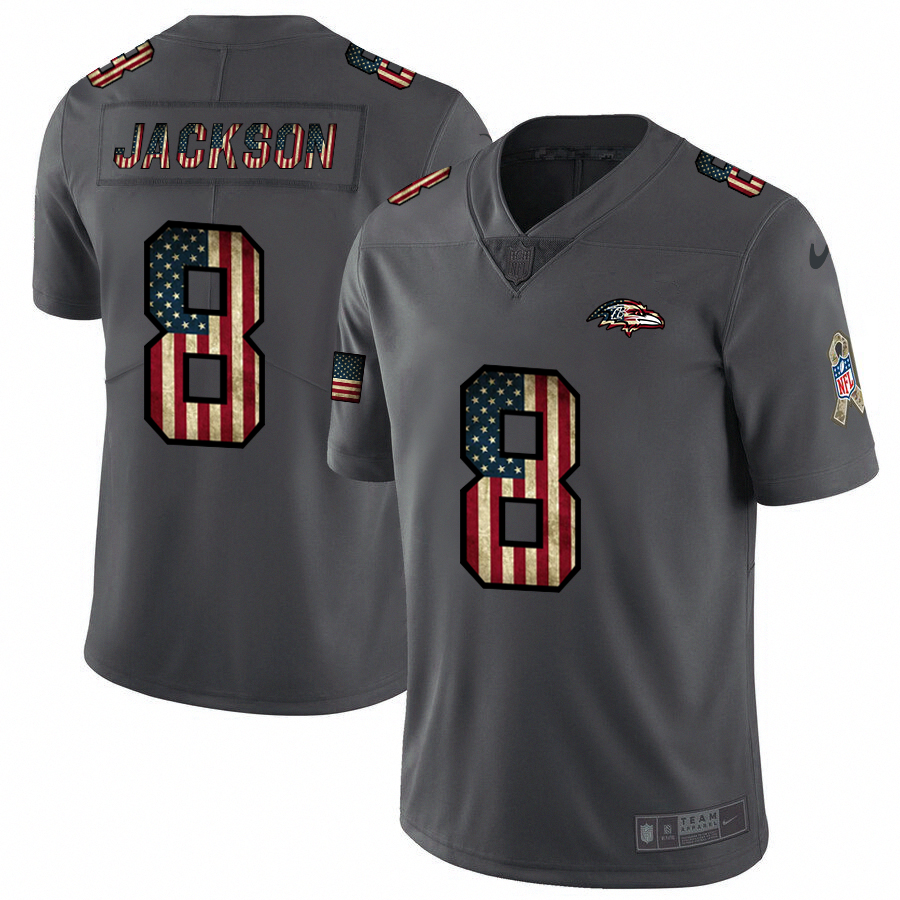 Baltimore Ravens #8 Lamar Jackson 2018 Salute To Service Retro USA Flag Limited Jersey