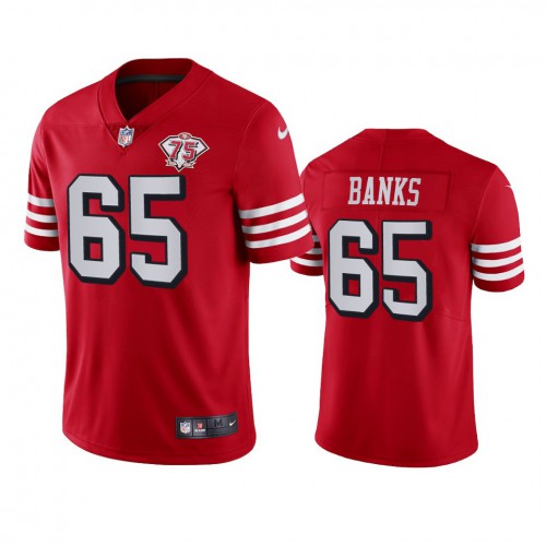 San Francisco 49ers #65 Aaron Banks Red Rush Men's 75th Anniversary Stitched Vapor Untouchable Limited Jersey Men's