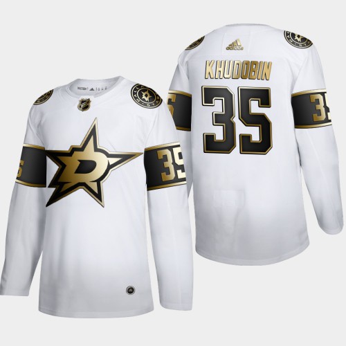 Dallas Dallas Stars #35 Anton Khudobin Men's Adidas White Golden Edition Limited Stitched Jersey? Men's