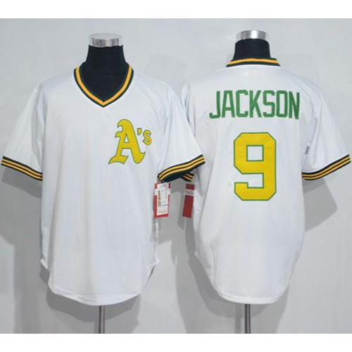 Mitchell And Ness Oakland Athletics #9 Reggie Jackson White Throwback Stitched Jersey Men's