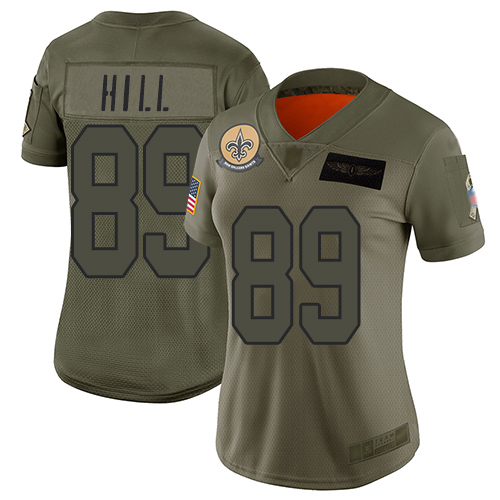 New Orleans Saints #89 Josh Hill Camo Women's Stitched Limited 2019 Salute to Service Jersey Womens