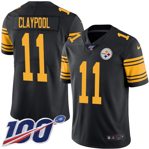 Pittsburgh Steelers #11 Chase Claypool Black Youth Stitched Limited Rush 100th Season Jersey Youth