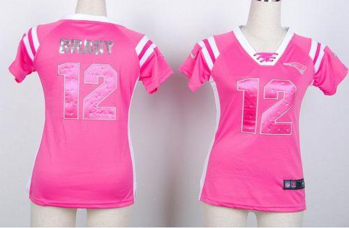 Patriots #12 Tom Brady Pink Women's Stitched Elite Draft Him Shimmer Jersey