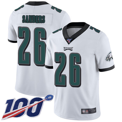 Eagles #26 Miles Sanders White Men's Stitched 100th Season Vapor Limited Jersey