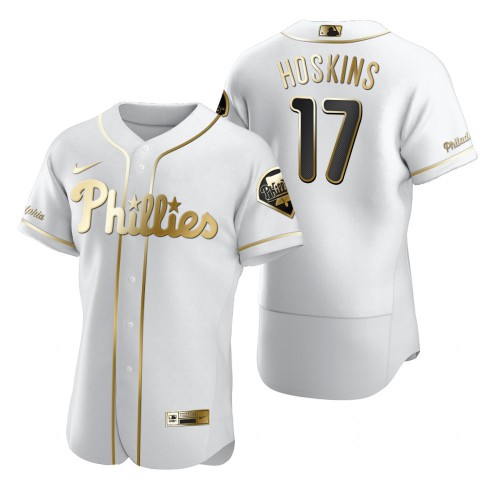 Philadelphia Philadelphia Phillies #17 Rhys Hoskins White Men's Authentic Golden Edition Jersey Men's