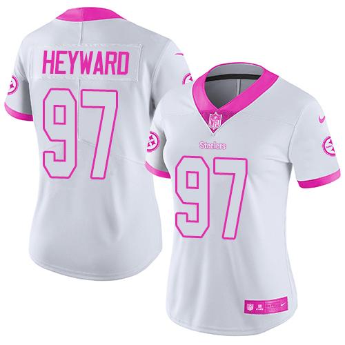 Pittsburgh Steelers #97 Cameron Heyward White/Pink Women's Stitched Limited Rush Fashion Jersey Womens