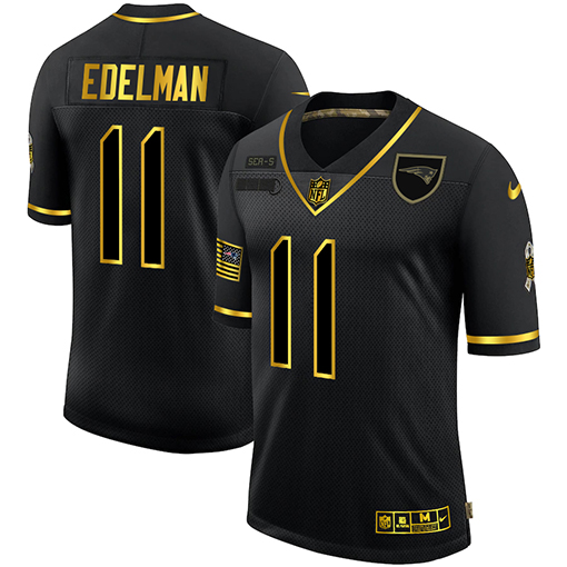 New England Patriots #11 Julian Edelman Men's 2020 Salute To Service Golden Limited Jersey Black