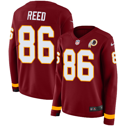 Washington Commanders #86 Jordan Reed Burgundy Red Team Color Women's Stitched Limited Therma Long Sleeve Jersey Womens