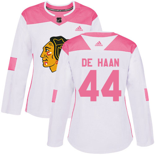 Adidas Chicago Blackhawks #44 Calvin De Haan White/Pink Authentic Fashion Women's Stitched Jersey Womens