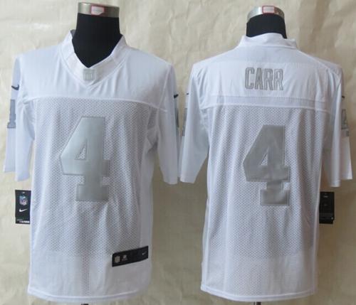 Raiders #4 Derek Carr White Men's Stitched Limited Platinum Jersey
