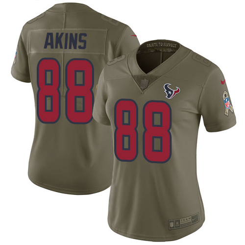 Houston Texans #88 Jordan Akins Olive Women's Stitched Limited 2017 Salute To Service Jersey Womens