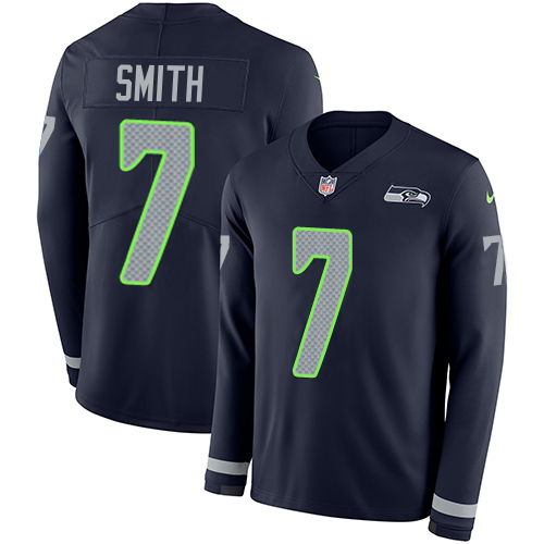 Seahawks #7 Geno Smith Steel Blue Team Color Men's Stitched Limited Therma Long Sleeve Jersey