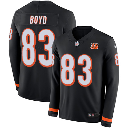 Bengals #83 Tyler Boyd Black Team Color Men's Stitched Limited Therma Long Sleeve Jersey