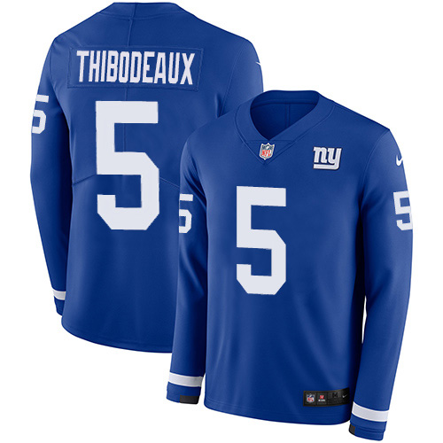 Giants #5 Kayvon Thibodeaux Royal Blue Team Color Youth Stitched Limited Therma Long Sleeve Jersey