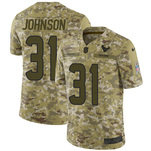 Houston Texans #31 David Johnson Camo Men's Stitched Limited 2018 Salute To Service Jersey Men's