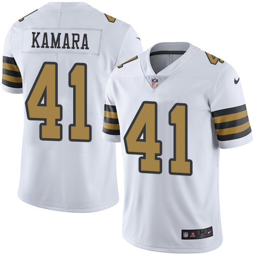 Saints #41 Alvin Kamara White Men's Stitched Limited Rush Jersey