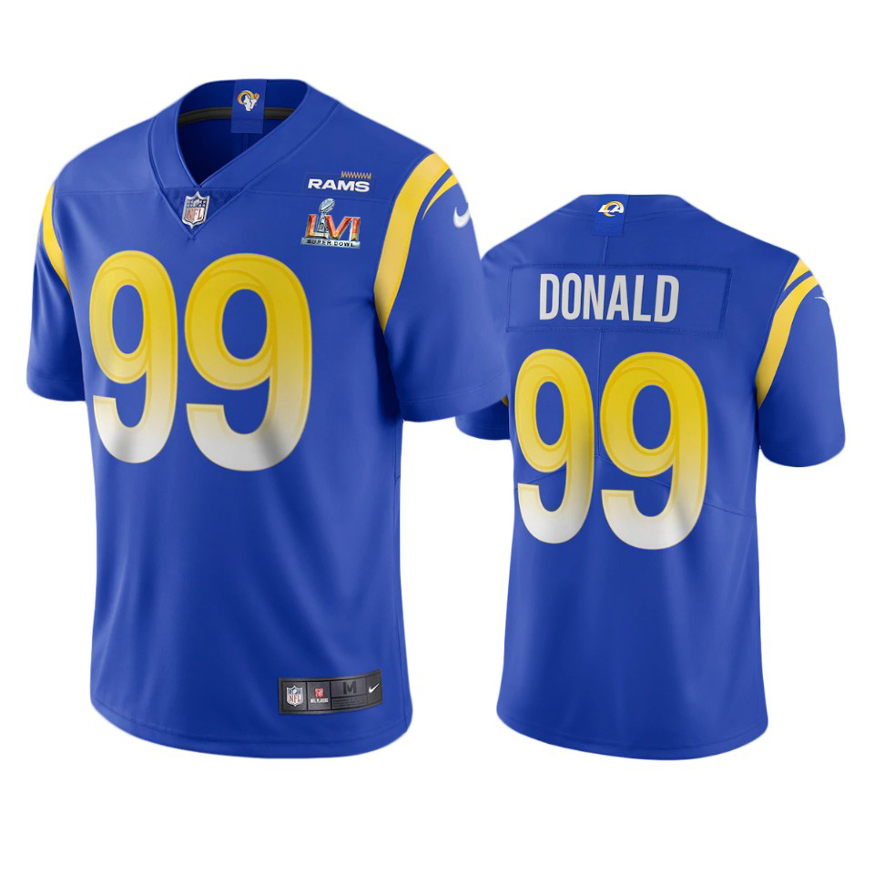Los Angeles Rams #99 Aaron Donald Men's Super Bowl LVI Patch Vapor Limited Jersey - Royal