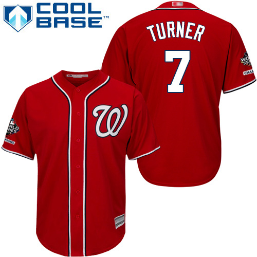 Washington Nationals #7 Trea Turner Red Cool Base 2019 World Series Champions Stitched Youth Jersey Youth