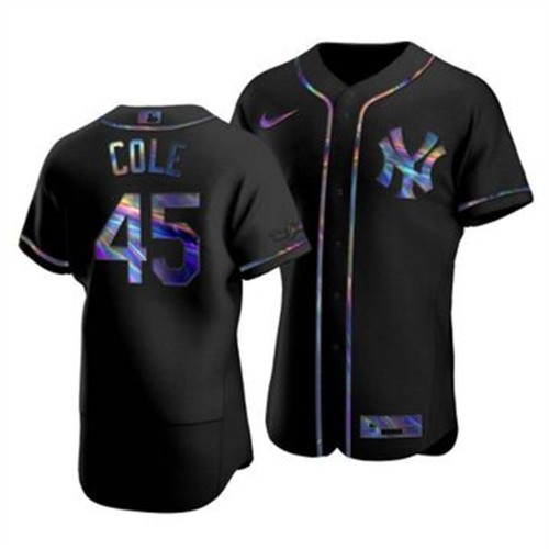 New York New York Yankees #45 Gerrit Cole Men's Iridescent Holographic Collection Jersey - Black Men's