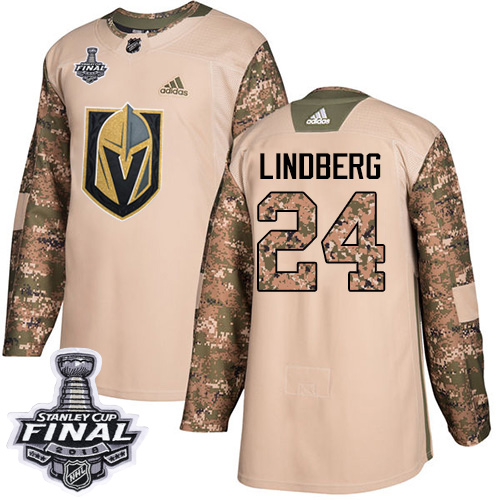 Adidas Golden Vegas Golden Knights #24 Oscar Lindberg Camo Authentic 2017 Veterans Day 2018 Stanley Cup Final Stitched Youth Jersey Youth